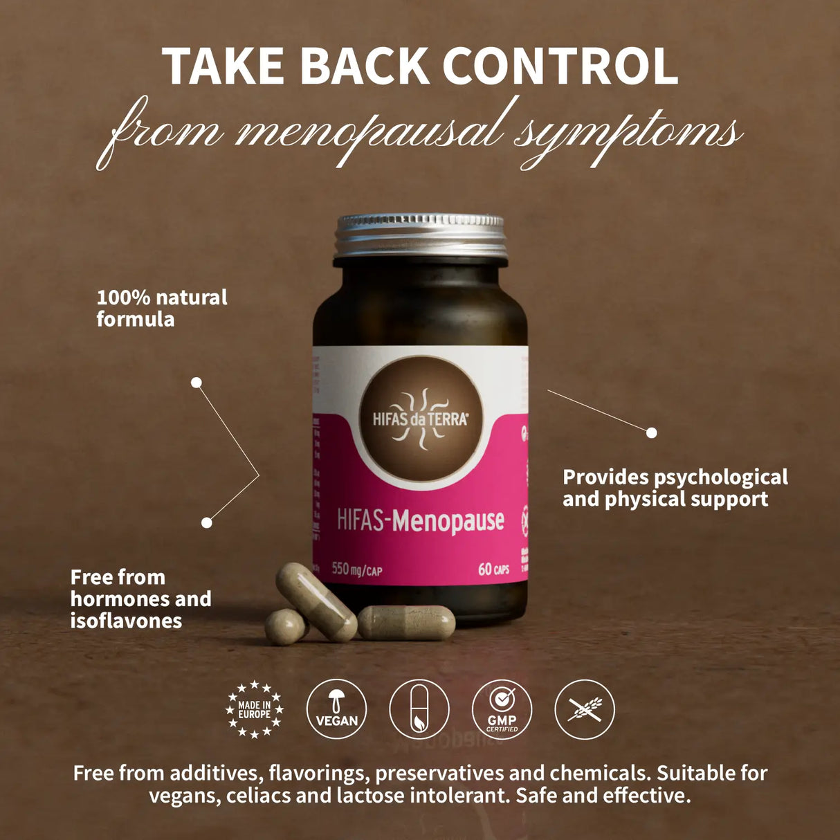 Hifas-Menopause (Reishi, Cordyceps, Lion's Mane, Ashwagandha KSM 66 and Green Tea extract) capsules