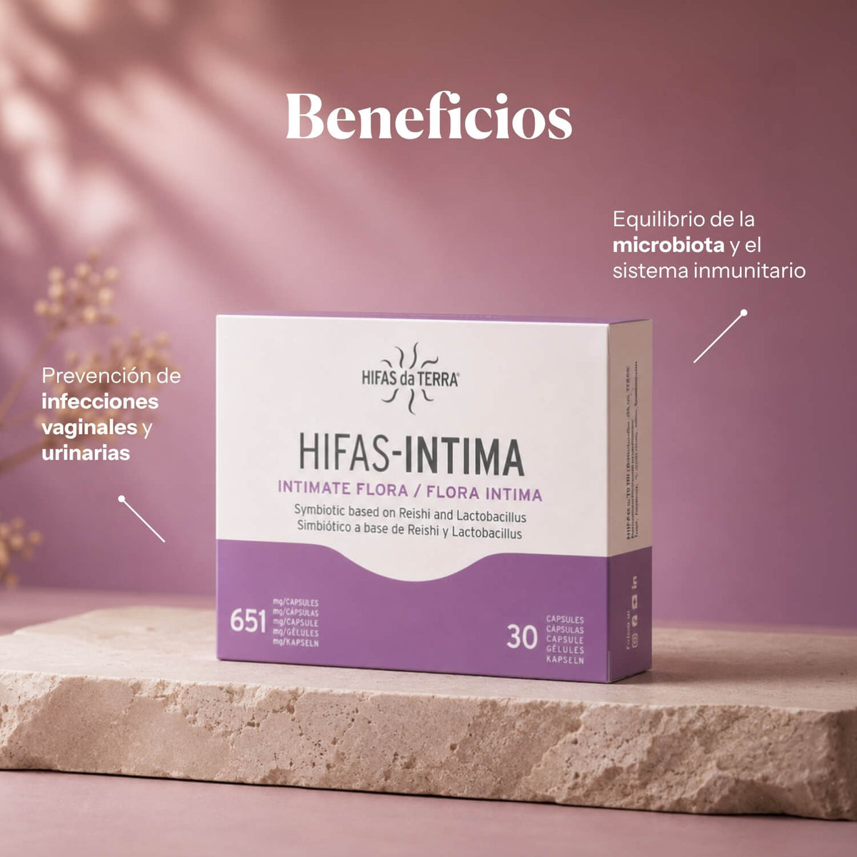 Beneficios de Hifas-INTIMA Oral: pre y probiótico vaginal con Reishi y D-Manosa | Hifas da Terra