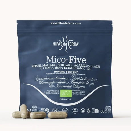 Mico-Five Extractos puros de Reishi, Shiitake, Maitake, Champiñón del sol y Chaga